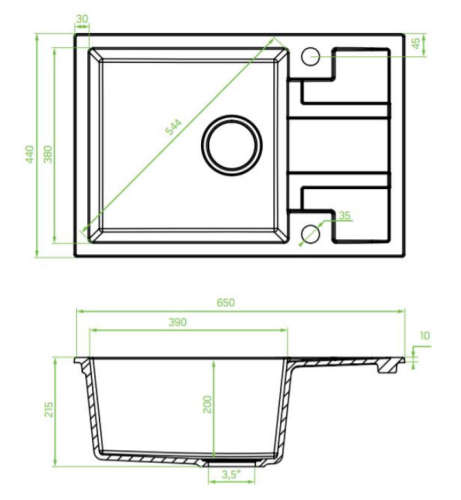 Laveo BARBADOS mini egymedencés csepptálcás gránit mosogató, matt fekete SRB_713B