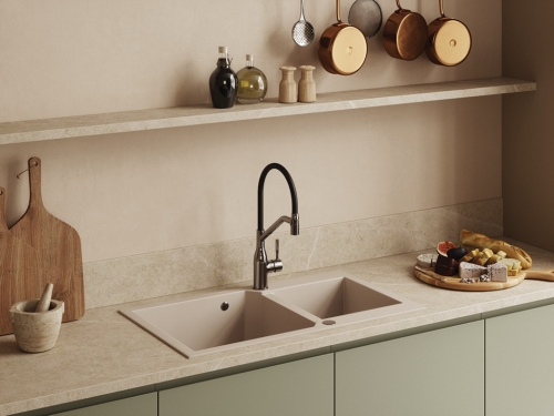 Laveo MILOS 2M 100 kétmedencés gránit mosogató, bézs SPM_4209