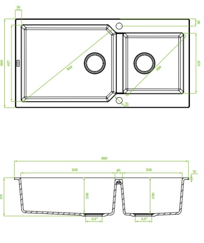 Laveo MILOS 2M 100 kétmedencés gránit mosogató, fekete SPM_7209