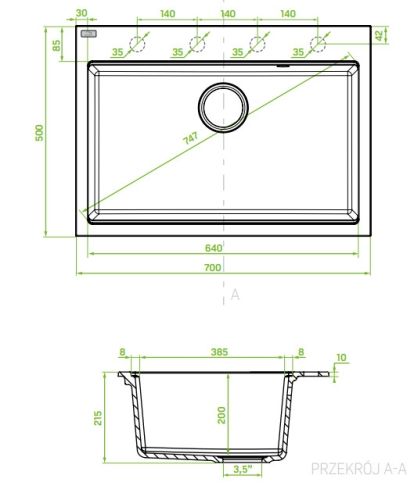 LAVEO TAU 7 nagymedencés gránit mosogató, matt fekete SRT_B107