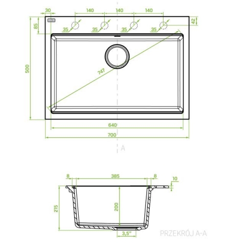 LAVEO TAU 7 nagymedencés gránit mosogató, szemcsés fekete SRT_7107