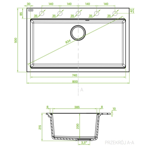 LAVEO TAU 8 nagymedencés gránit mosogató, matt fekete SRT_B108