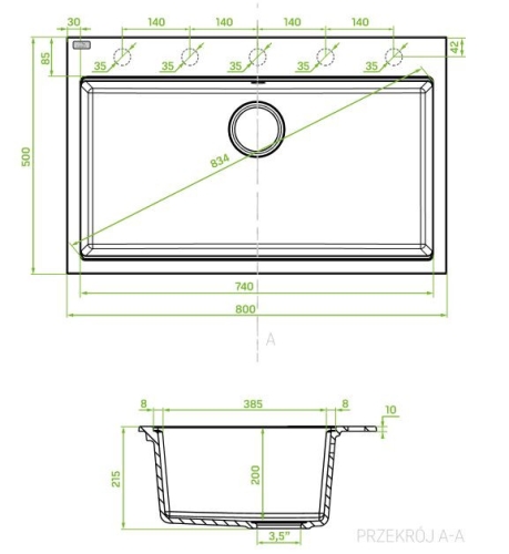 LAVEO TAU 8 nagymedencés gránit mosogató, szürke SRT_5108