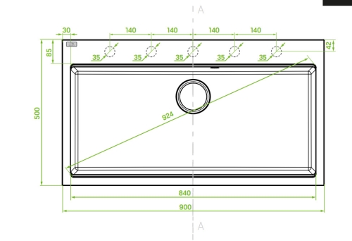LAVEO TAU 9 nagymedencés gránit mosogató, matt fekete SRT_B109