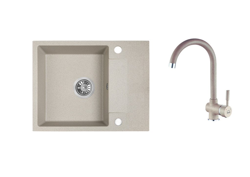 Laveo RIO MINI gránit mosogató csapteleppel, 56x44x17,5 cm bézs SBF_413RL