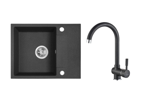 Laveo RIO MINI gránit mosogató csapteleppel, 56x44x17,5 cm fekete SBF_713RL