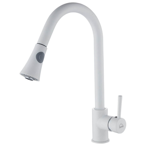 Laveo DARU kihúzható zuhanyváltós mosogató csaptelep, fehér BLD_669D