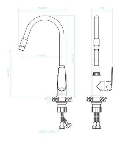 LAVEO ELZA kétfunkciós zuhanyfejes mosogató csaptelep rugalmas csővel, króm/fekete K. BKE_762D