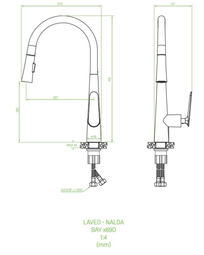 Laveo NALDA kihúzható zuhanyváltós mosogató csaptelep, króm BAY_069D