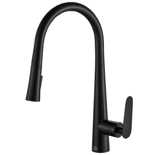 Laveo NALDA kihúzható zuhanyváltós mosogató csaptelep, matt fekete BAY_769D