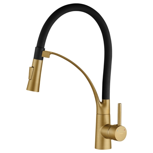 LAVEO OLOR rugalmas tömlős zuhanyváltós mosogató csaptelep arany/matt fekete BKR_G78D