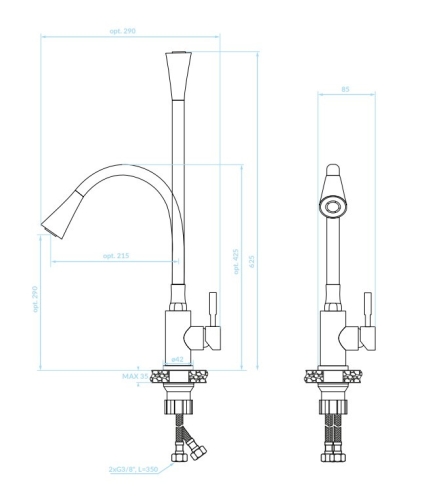 LAVEO SELVA zuhanyváltós rugalmas tömlős mosogató csaptelep bézs BSK_462D