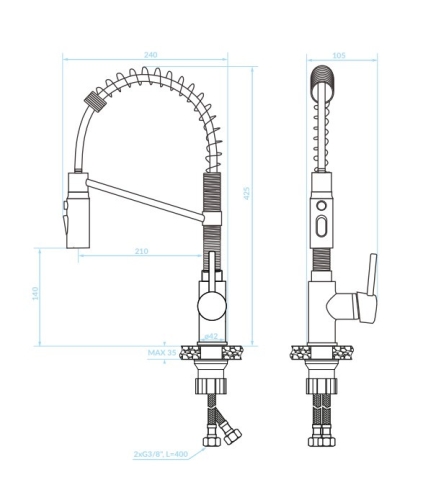 LAVEO SERPEN rugós zuhanyváltós mosogató csaptelep, matt fekete BKP_76SD