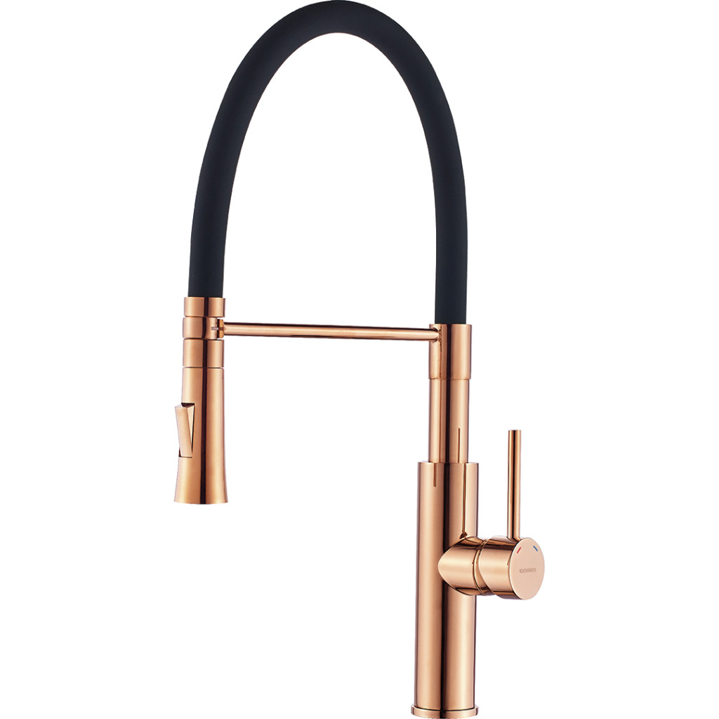 LAVEO SHIRE zuhanyfejes mosogató csaptelep rugalmas tömlővel, matt fekete / rose gold K. BQH_878D