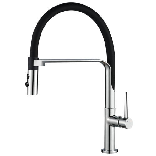 LAVEO SILUETTO rugalmas tömlős zuhanyváltós mosogató csaptelep, króm/fekete BQU_778D