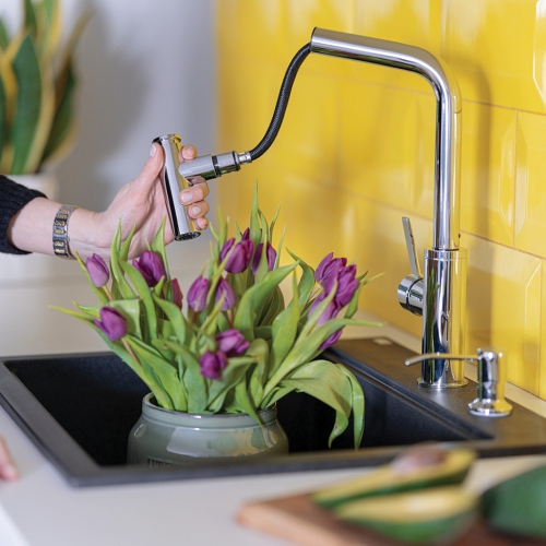 Laveo TORO kihúzható zuhanyváltós mosogató csaptelep, króm BAX_069D