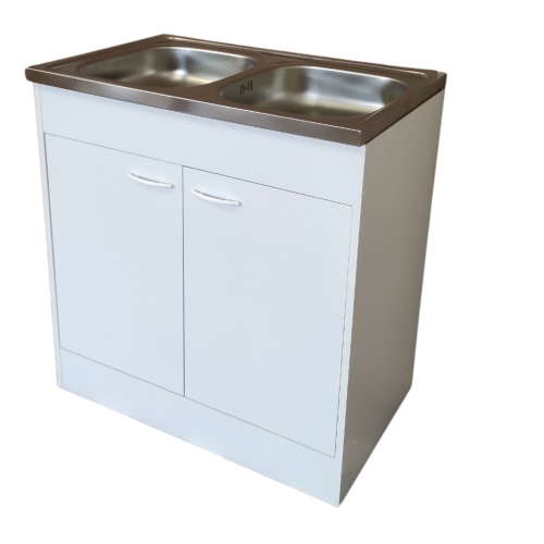 SZP komplett nyílóajtós szekrény, 80x50cm, kétmedencés mosogatóval, fehér 214007