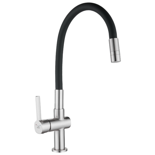 LAVEO ALITA kétfunkciós rugalmas tömlős mosogató csaptelep, szálcsiszolt inox / matt fekete BVA_362D