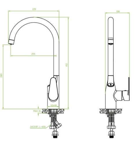 Laveo CLARO álló mosogató csatpelep AMII víztisztítóval, króm BAKB098D