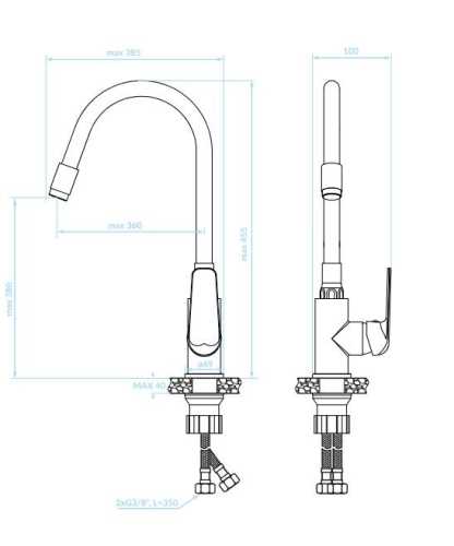 LAVEO ELZA álló mosogató csaptelep rugalmas tömlővel, matt fekete / króm K. BKE_761D