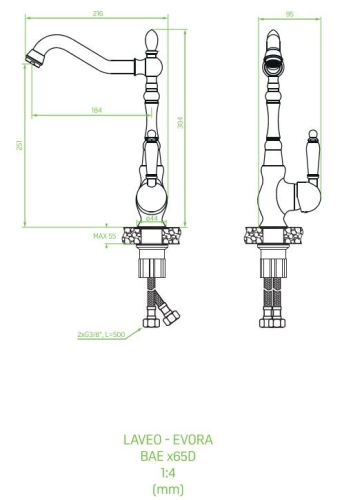 Laveo EVORA álló mosogató csaptelep, antik bronz BAE_565D