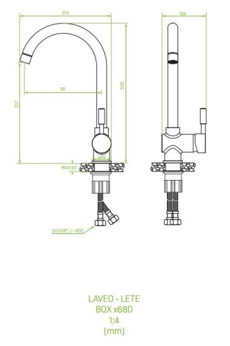 Laveo LETE álló mosogató csaptelep, bézs BQX_468D