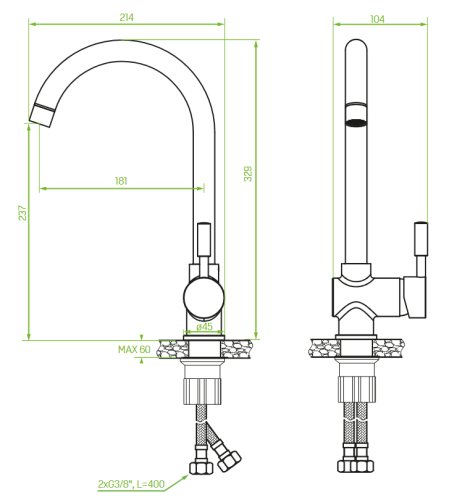 Laveo LETE álló mosogató csaptelep, króm BKU_068D