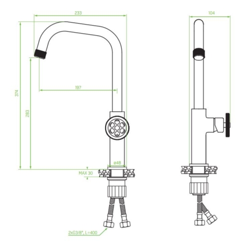 Laveo MURO álló mosogató csaptelep, matt fekete BAU_765D