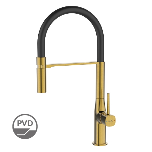 Laveo POLA álló csaptelep rualmas kiömlővel, szálcsiszolt arany/fekete BAP_G78B