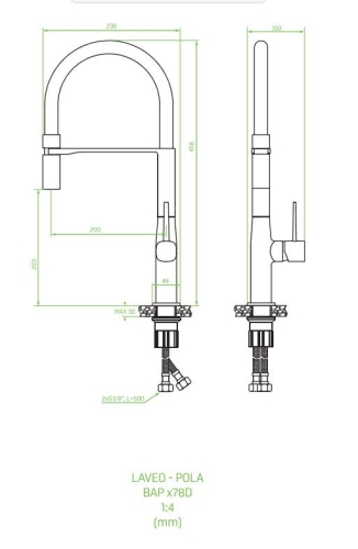 Laveo POLA álló csaptelep rualmas kiömlővel, szálcsiszolt arany/fekete BAP_G78B