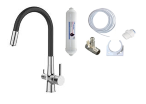 Laveo RIVECO rugalmas tömlős viztisztítós szett, króm/fekete BRIB_768D