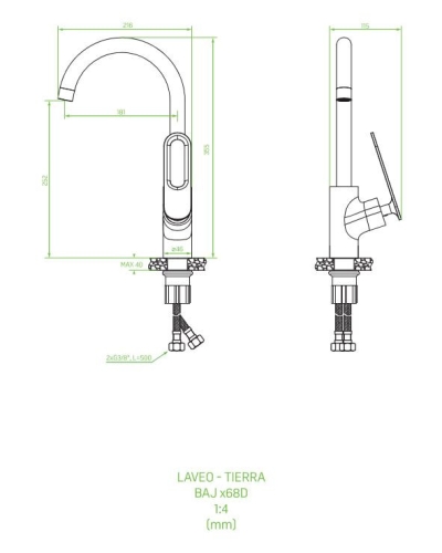 Laveo TIERRA álló mosogató csaptelep, fekete BAJ_768D