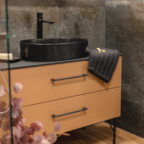 LAVEO DESNA ovális kerámia mosdó túlfolyó nélkül, matt fekete VUD_B250