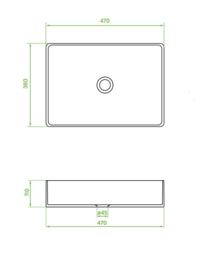 LAVEO KVADRATO pultra ráültethető mosdó 47x36 cm, matt fekete VUK_B247