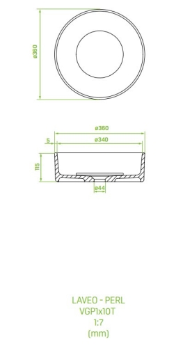 LAVEO PERL kerek gránit mosdó gránit click-clack leeresztővel 36 cm, szürke VGP1510T