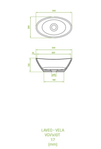 LAVEO VELA pultra szerelhető gránit mosdó 34x20 cm, fekete VGV1710T