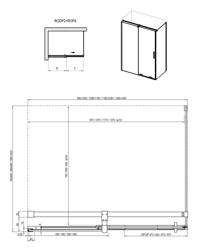 Ravak Roll 100 cm fix oldalfal Transzparent üveggel, fekete X90VA0300Z1