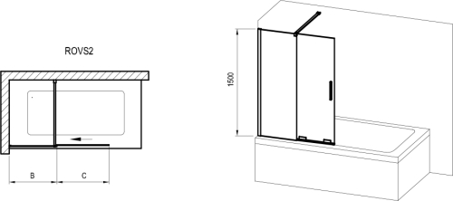 Ravak Roll 110 cm kádparaván Transparent üveggel, fekete X786D0300Z1