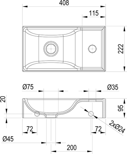 Ravak Veda Wall 40 cm balos kézmosó, matt fekete XJXLD240000