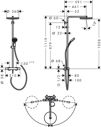 Hansgrohe Pulsify S Puro Showerpipe EcoSmart 260 1jet Ecostat Fine termosztátos zuhanyrendszer, matt fekete 24237670