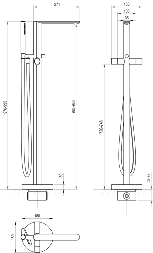 Ravak  Chrome II szabadon álló kádtöltő csaptelep, fekete X070468
