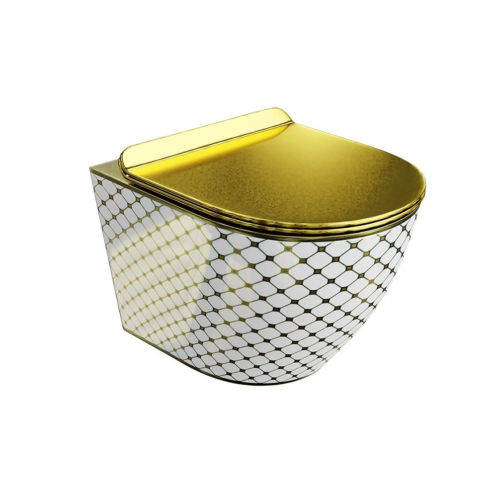 Lavita SOFI SLIM Checked Gold fali wc csésze Soft Close ülőkével, arany szín 5900378326519