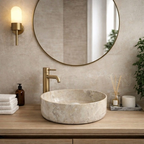 Inspiro Design Dallas Circular Travertino pultra ültethető 36 cm, bézs