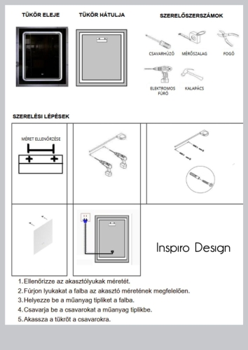 Inspiro Design Gemma Smart Black 40x90 cm fürdőszobai tükör LED keretvilágítással TGEB-40x90