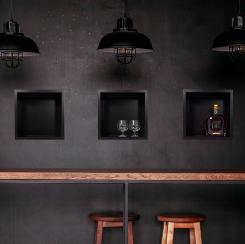 Balneo Wall Box One Inox falba süllyesztett polc gallérral 30x30x7 cm, matt fekete 5903943983254 (OB-BL1)