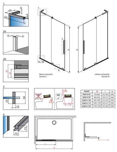 Radaway Furo SL Brushed Copper 120 cm jobbos Walk-in zuhanyfal, szálcsiszolt réz 10306638-93-01R, 10110594-01-01