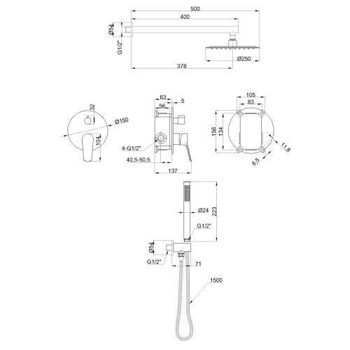 Invena ALONIA falsík alatti zuhanyszett, króm BS-70-001-V