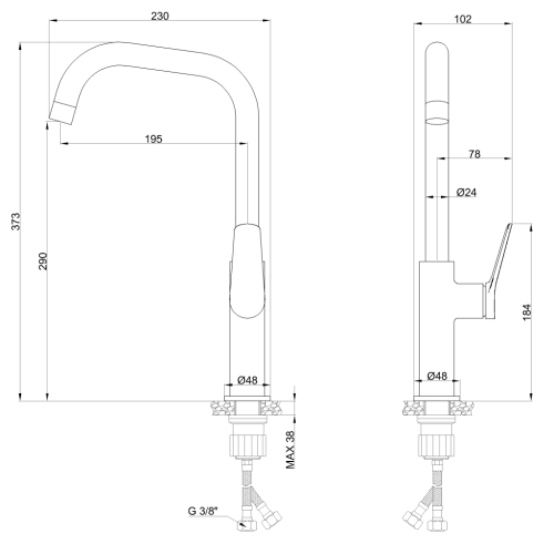 Invena ALONIA mosogató csaptelep, fényes fekete BZ-70-004-V