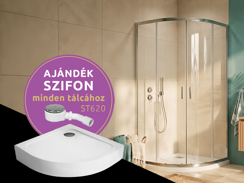 CSOMAGAKCIÓ - H2O Comfort A 90x90 cm íves zuhanykabin Nero A előlapos zuhanytálcával, króm 10900