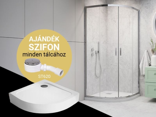 CSOMAGAKCIÓ - H2O Comfort A 90x90 cm íves zuhanykabin Nero A előlapos zuhanytálcával, króm 10900